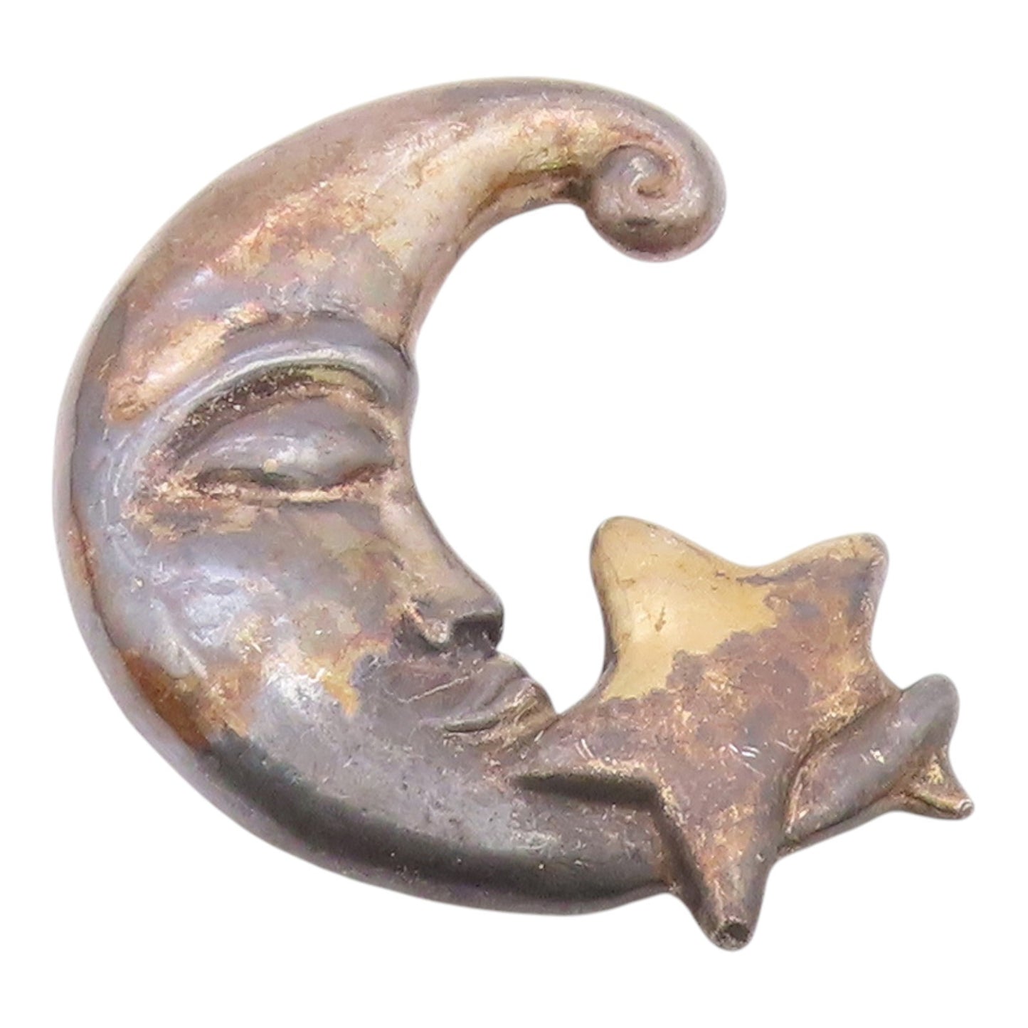 925 Sterling Silver  Vintage Crescent Moon Face & Star Brooch Pin  BP7881