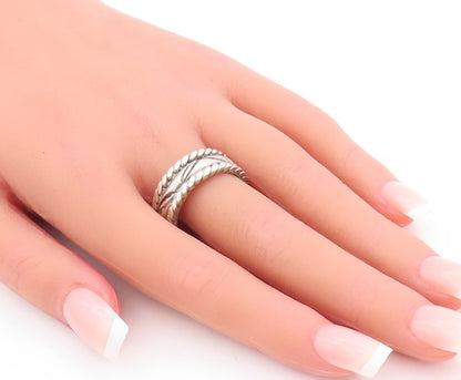925 Sterling Silver Vintage Ring Solid Bordered Etched Leaves   Sz 10  RG28909