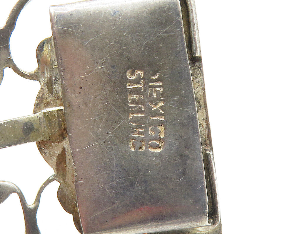 MEXICO 925 Silver  Vintage Antique Face Carved Amethyst Chain Bracelet  BT7302