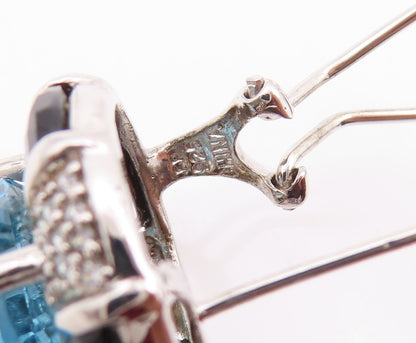 925 Sterling Silver Vintage Earrings Oval Blue Topaz Halo Sapphire & CZ  EG13346