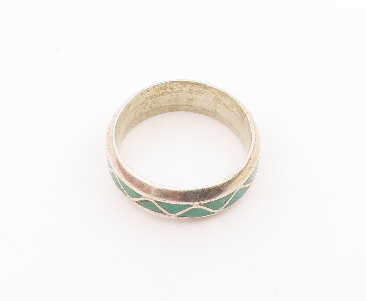 925 Sterling Silver Vintage Ring NAVAJO ZUNI Turquoise Weave Inlay Sz 7 RG36628