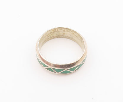 925 Sterling Silver Vintage Ring NAVAJO ZUNI Turquoise Weave Inlay Sz 7 RG36628