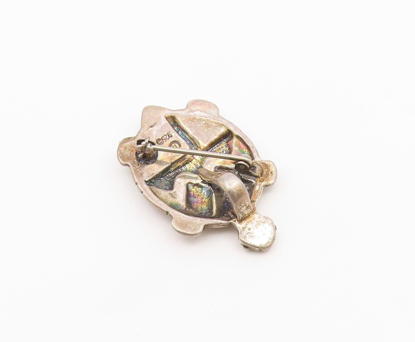 CAROLYN POLLACK 925 Silver  Vintage Turquoise Sea Turtle Brooch Pin  BP7861