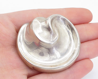 MEXICO 925 Sterling Silver  Vintage Shiny Hollow Swirl Round Brooch Pin BP1894