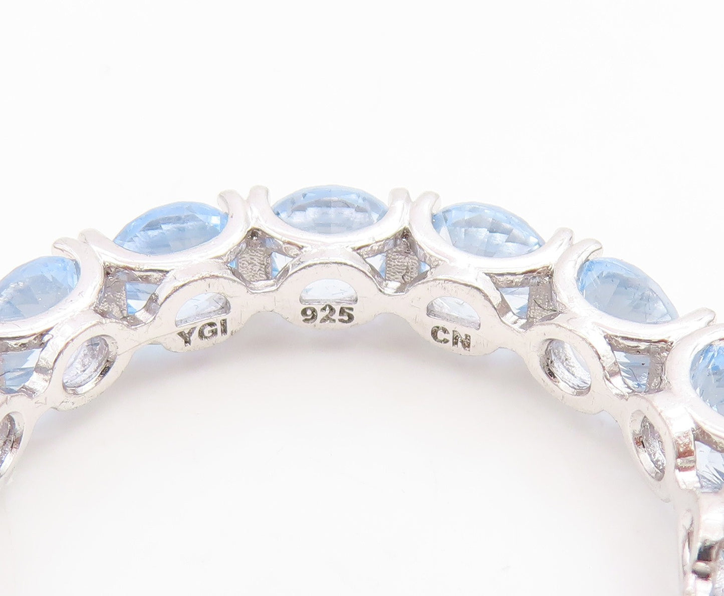 925 Sterling Silver Vintage Ring Round Blue Topaz Eternity Band  Sz 10  RG35007