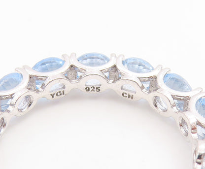925 Sterling Silver Vintage Ring Round Blue Topaz Eternity Band  Sz 10  RG35007