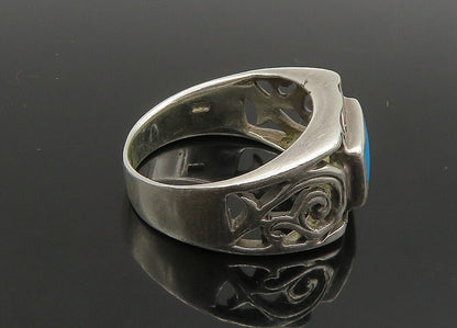 925 Sterling Silver Vintage Inlaid Turquoise Swirl Vine Band Ring Sz 6.5 RG23502