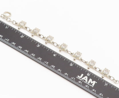 925 Sterling Silver  Vintage Mini Swimming Turtle Link Bracelet  BT9980