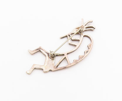 NAVAJO 925 Sterling Silver  Vintage Shiny Kokopelli Dancer Brooch Pin  BP8023