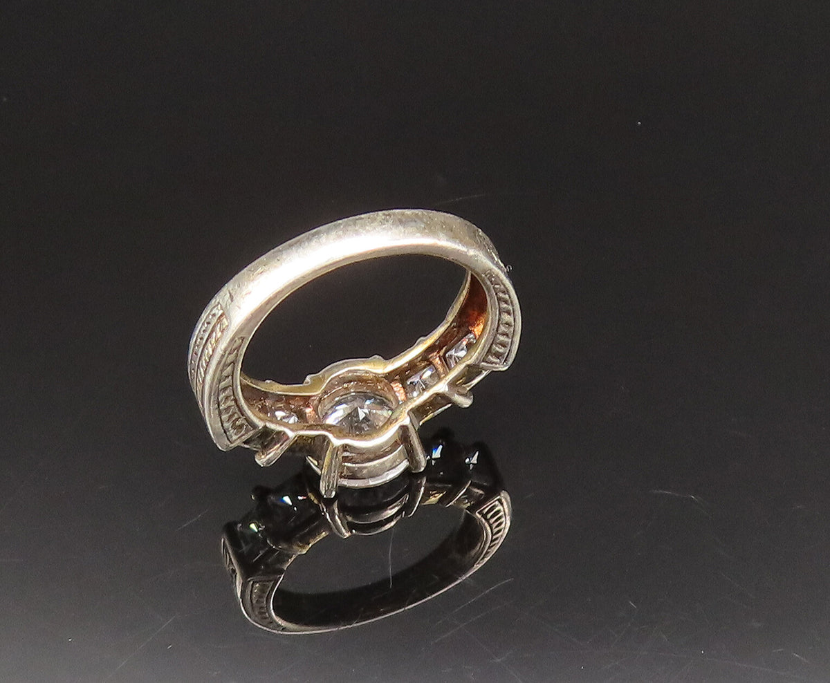 925 Silver  Vintage Multi Cubic Zirconia Etched Shank Ring Sz 6  RG25630