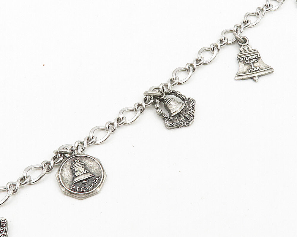 925 Sterling Silver  Vintage Shiny Attendance Award Charm Bracelet  BT7820
