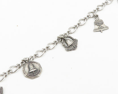 925 Sterling Silver  Vintage Shiny Attendance Award Charm Bracelet  BT7820