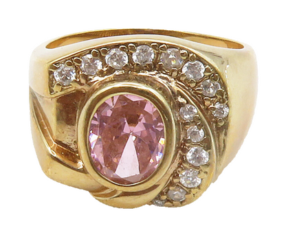 925 Sterling Silver Pink & White Topaz Gold Plated Cocktail Ring Sz 10 RG16458