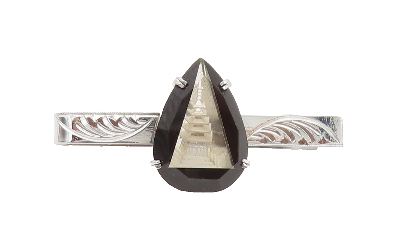 JAPAN 925 Silver  Vintage Designer Onyx Inlay Glass Shrines Tie Clip  TR3612