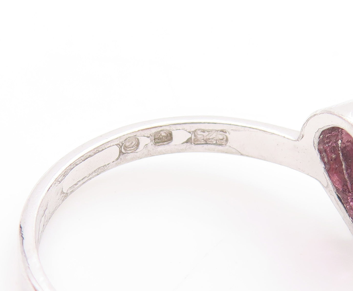 925 Sterling Silver Vintage Ring Amethyst Bezel Set Love Heart  Sz 8  RG33638