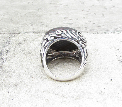 925 Sterling Silver  Cabochon Cut Botswana Agate Solitaire Ring Sz 6.5  RG1592