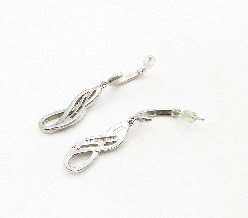 925 Sterling Silver  Vintage Genuine Diamonds Infinity Dangle Earrings  EG8482