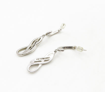925 Sterling Silver  Vintage Genuine Diamonds Infinity Dangle Earrings  EG8482