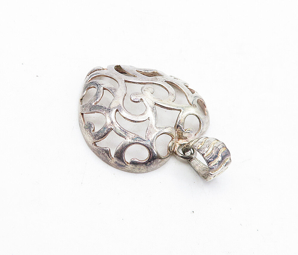 925 Sterling Silver  Vintage Dark Tone Open Swirl Love Heart Pendant  PT3415