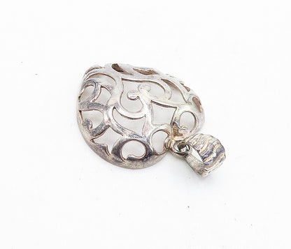 925 Sterling Silver  Vintage Dark Tone Open Swirl Love Heart Pendant  PT3415