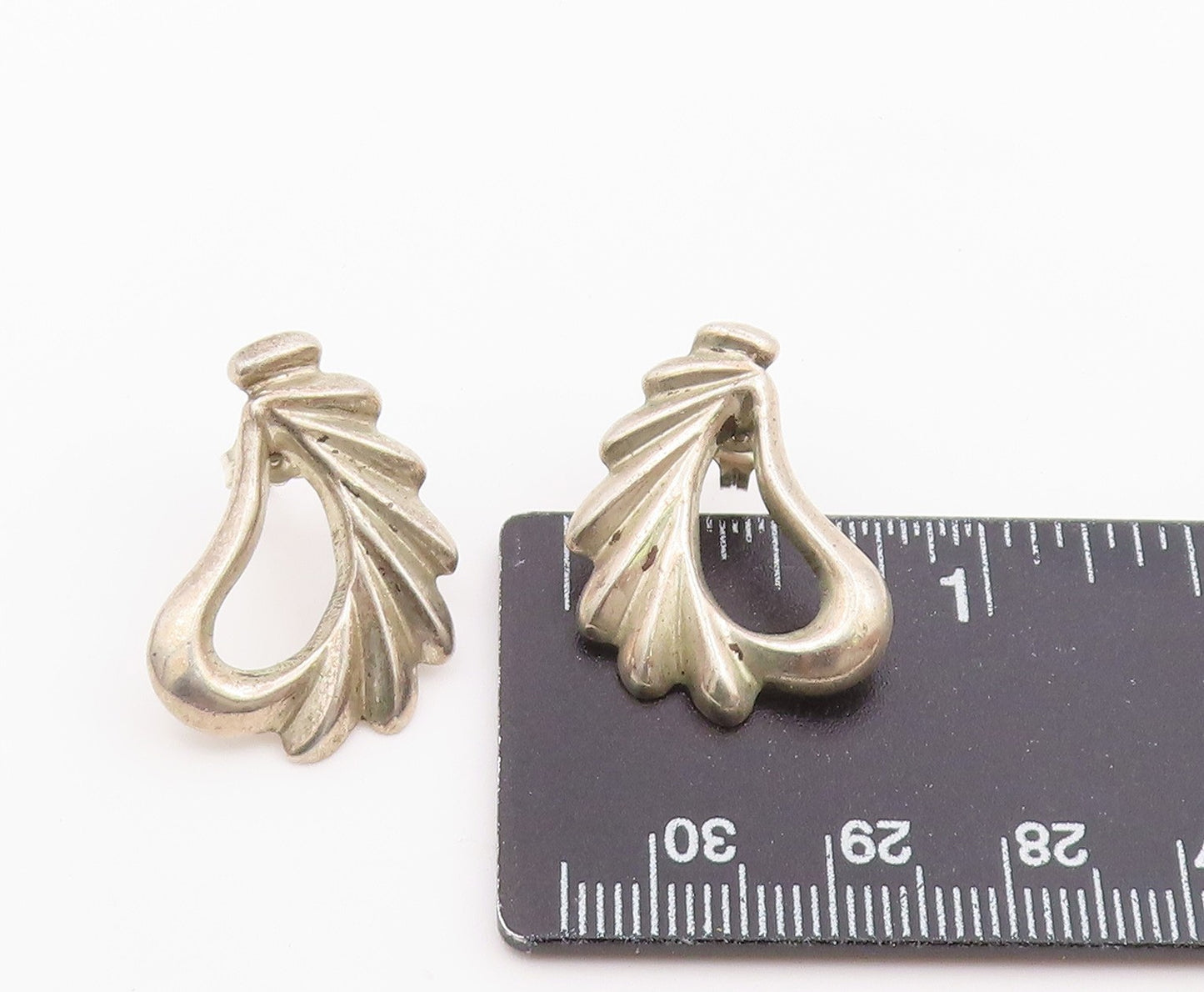 925 Sterling Silver Vintage Earrings Modernist Fluted Open Teardrops  EG14413
