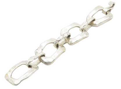 HATTIE CARNEGIE 925 Silver  Vintage RARE Hammered Heavy Chain Bracelet BT6237