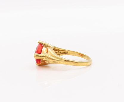 925 Sterling Silver Vintage Ring Gold Plated Solid Oval Cut Red CZ  Sz 8 RG28192