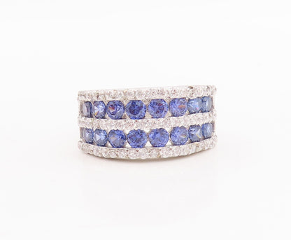 925 Sterling Silver Vintage Ring Round Cut Blue & White CZ Bands  Sz 7  RG29411