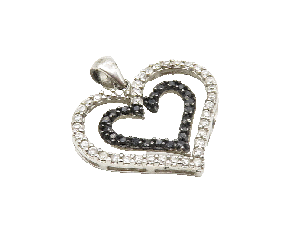 925 Sterling Silver  Vintage Topaz & Black Hematite Love Heart Pendant  PT7304