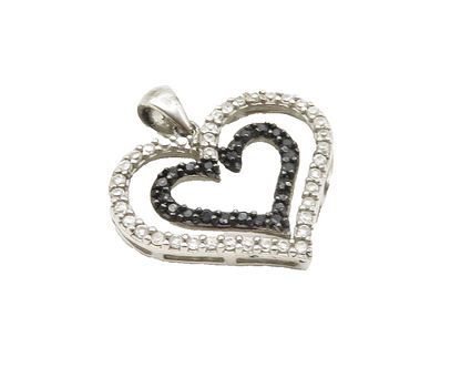 925 Sterling Silver  Vintage Topaz & Black Hematite Love Heart Pendant  PT7304