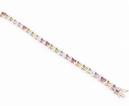 925 Sterling Silver Vintage Bracelet Classic Oval Cut Gemstone Link  BT12184