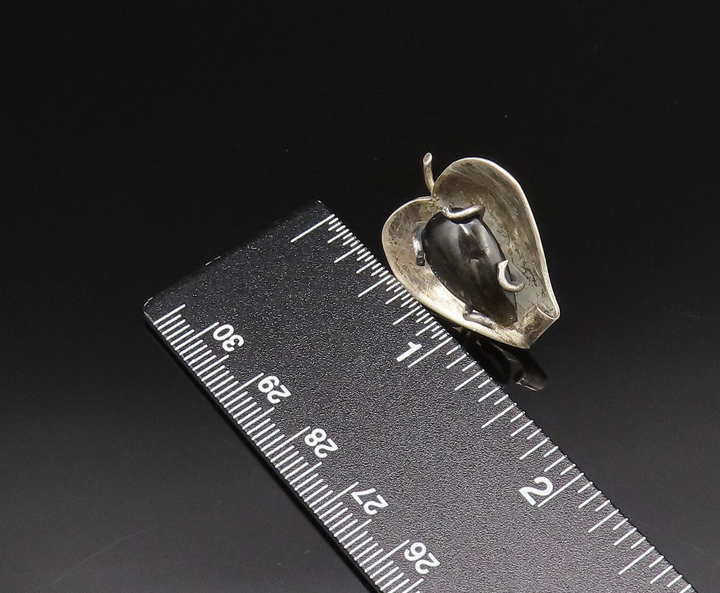 MEXICO 925 Silver  Vintage Modernist Obsidian Screw Back Earrings  EG12143