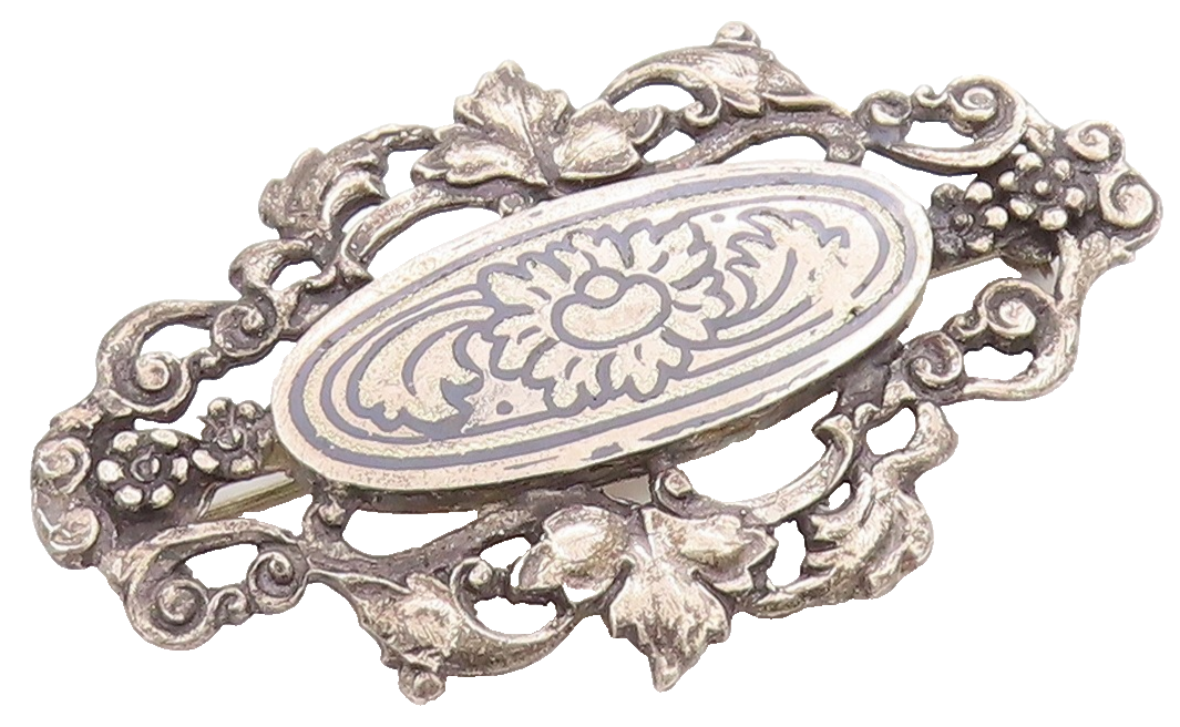 925 Sterling Silver Vintage Brooch Engraved Ornate Rose Floral Blossom  BP11893