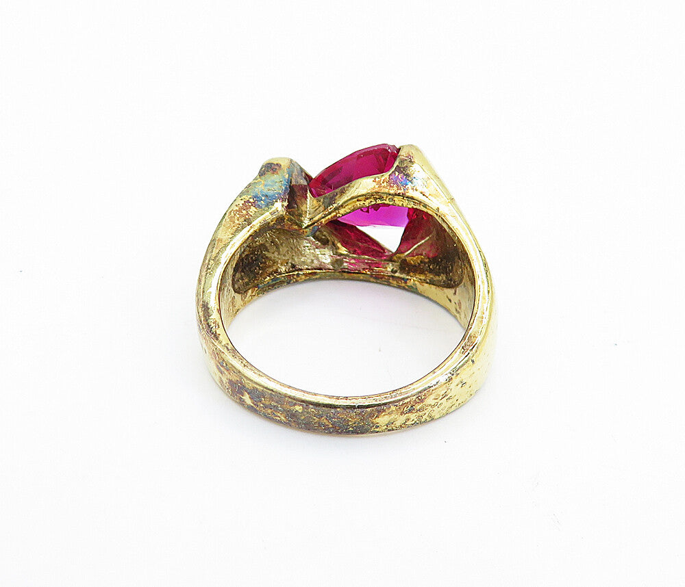 925 Sterling Silver  Pink Topaz Shiny Gold Plated Band Ring Sz 7.5  RG6552