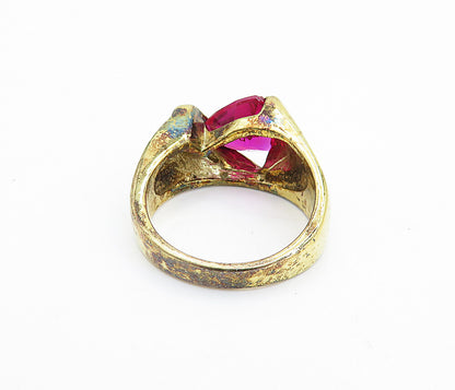 925 Sterling Silver  Pink Topaz Shiny Gold Plated Band Ring Sz 7.5  RG6552