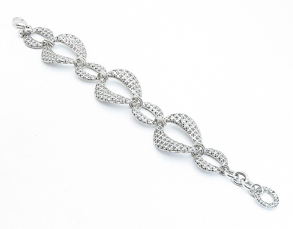 925 Sterling Silver  Vintage Shiny Cutout Oval Link Chain Bracelet  BT2536
