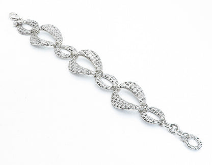 925 Sterling Silver  Vintage Shiny Cutout Oval Link Chain Bracelet  BT2536