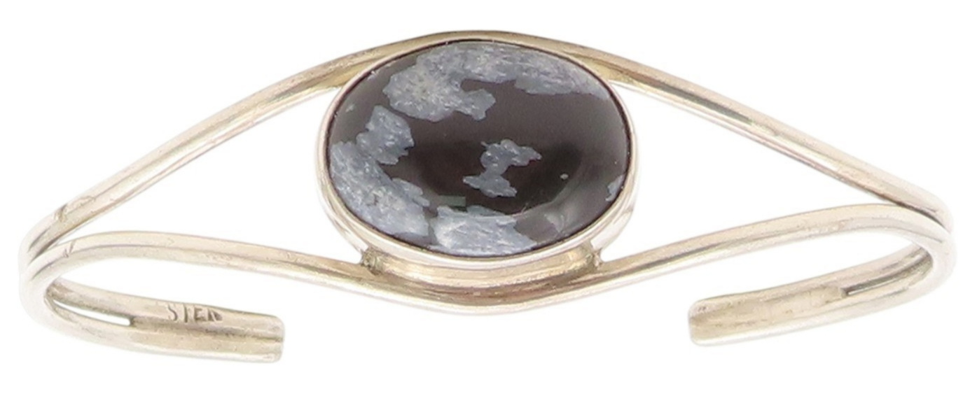 925 Sterling Silver Vintage Bracelet Oval Cabochon Agate Modernist Cuff  BT11508