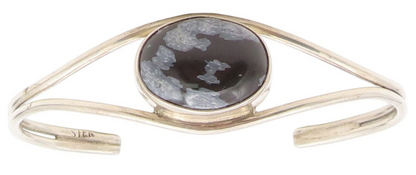 925 Sterling Silver Vintage Bracelet Oval Cabochon Agate Modernist Cuff  BT11508