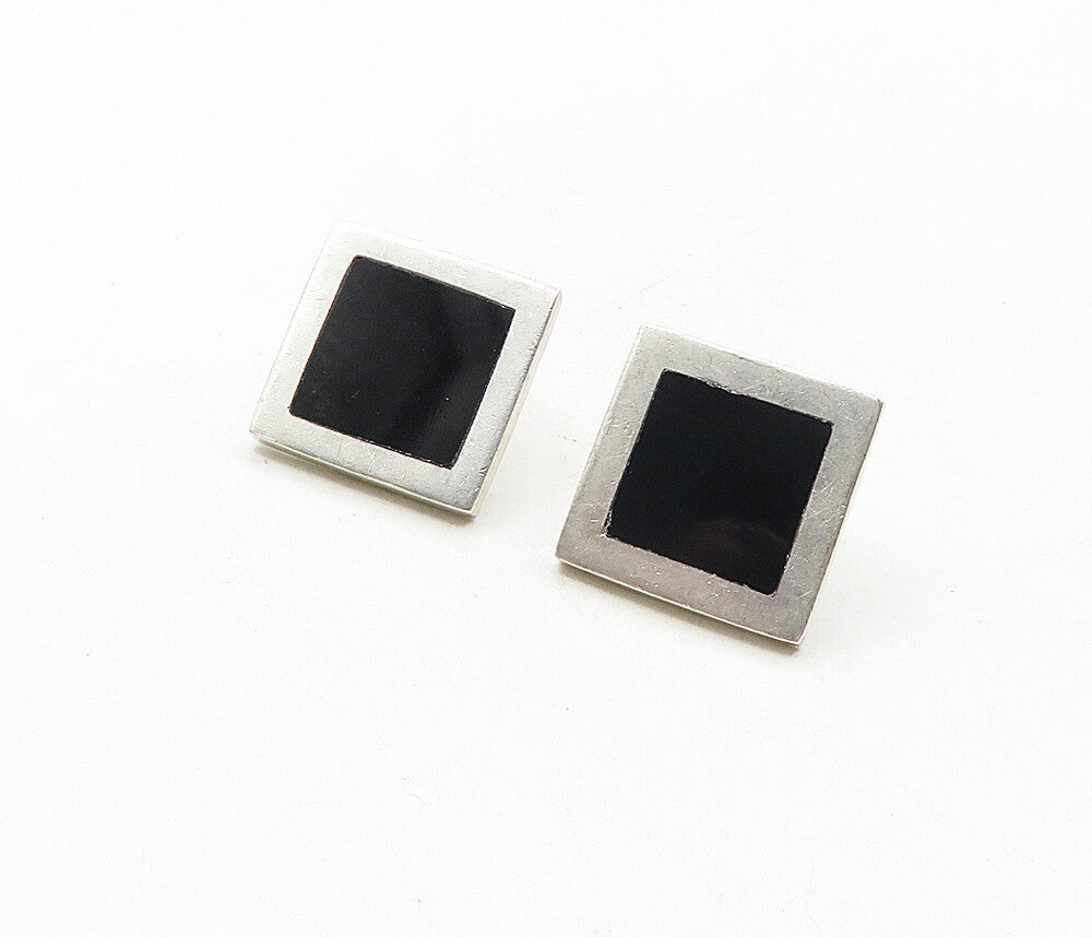 MEXICO 925 Sterling Silver  Vintage Black Onyx Square Drop Earrings  EG4863