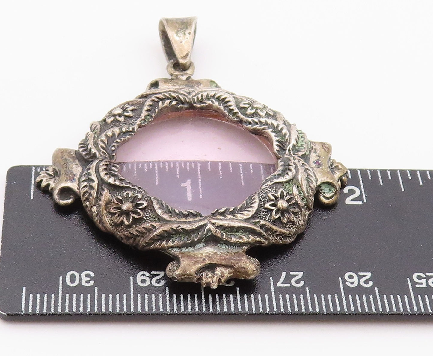 925 Sterling Silver Vintage Pendant Antique Dark Tone Floral Frame  PT24084