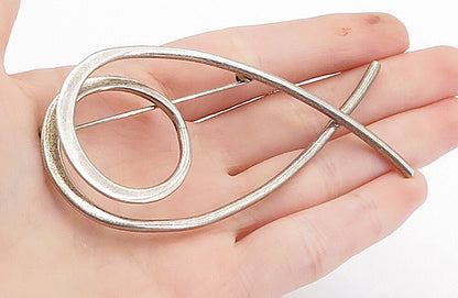 MEXICO 925 Sterling Silver  Vintage Open Swirl Fish Design Brooch Pin  BP1323