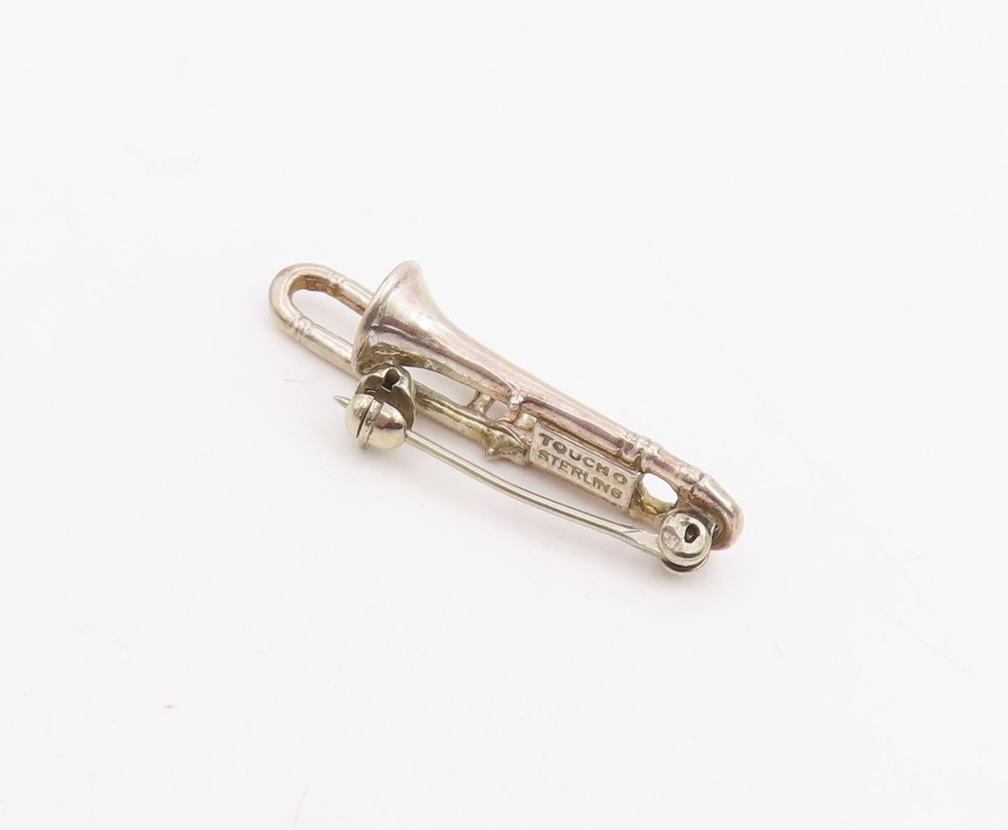 925 Sterling Silver Vintage Brooch Pin TOUCH Miniature Trombone Design  BP12294