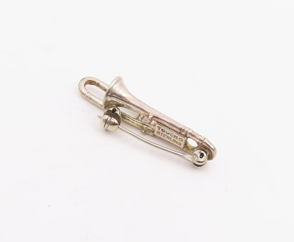 925 Sterling Silver Vintage Brooch Pin TOUCH Miniature Trombone Design  BP12294