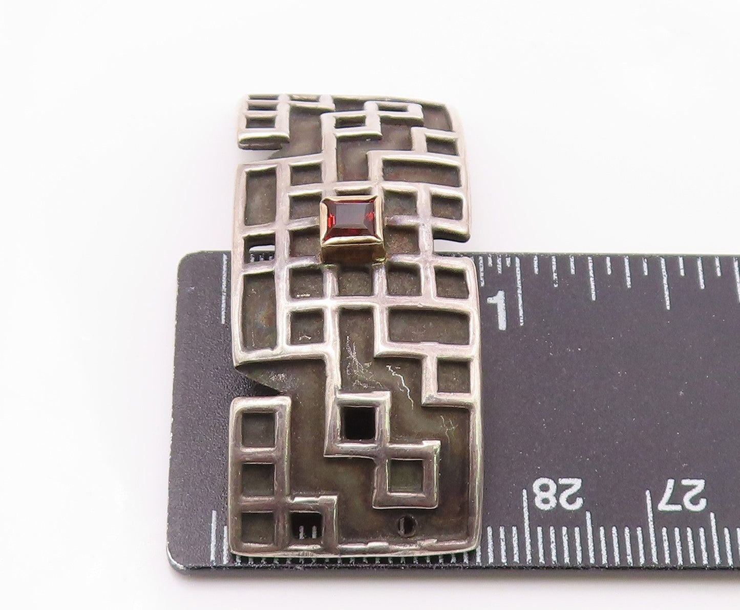 DESIGNER 925 Silver & 14K GOLD  Vintage Square Garnet Dome Pendant  PT20258