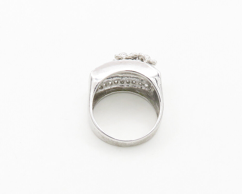925 Silver  Cubic Zirconia Floral Motif Shiny Cocktail Ring Sz 9  RG19453
