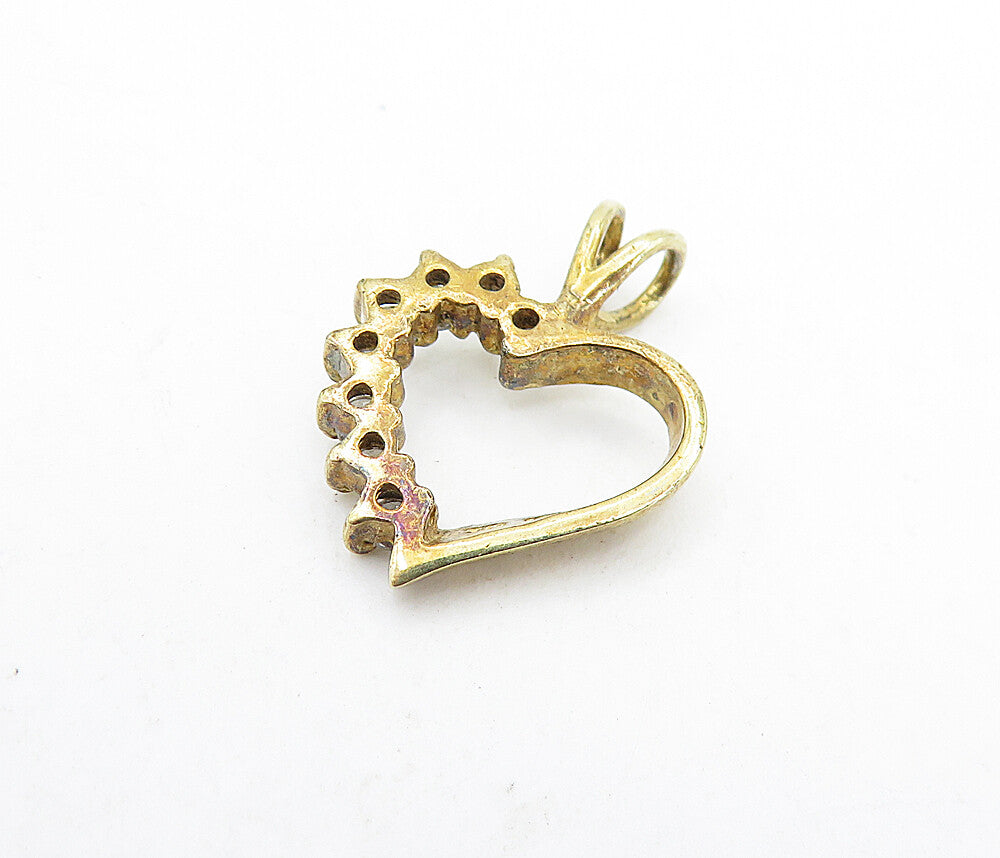 925 Sterling Silver Vintage Topaz Gold Plated Open Love Heart Pendant PT4848
