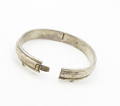 925 Sterling Silver  Vintage Floral Vine Motif Hinge Bangle Bracelet  BT6172