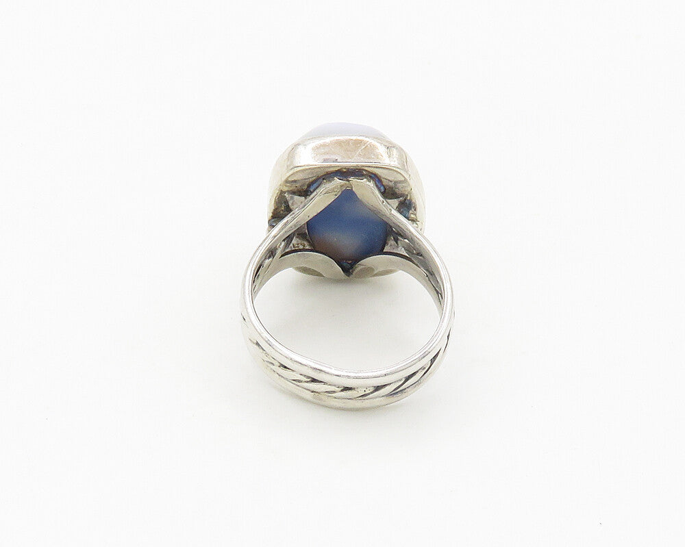 925 Sterling Silver  Vintage Rainbow Druzy Stone Cocktail Ring Sz 7  RG18014