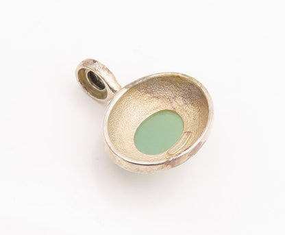 925 Sterling Silver Vintage Pendant ESPO Domed Oval Green Agate Etched  PT23252